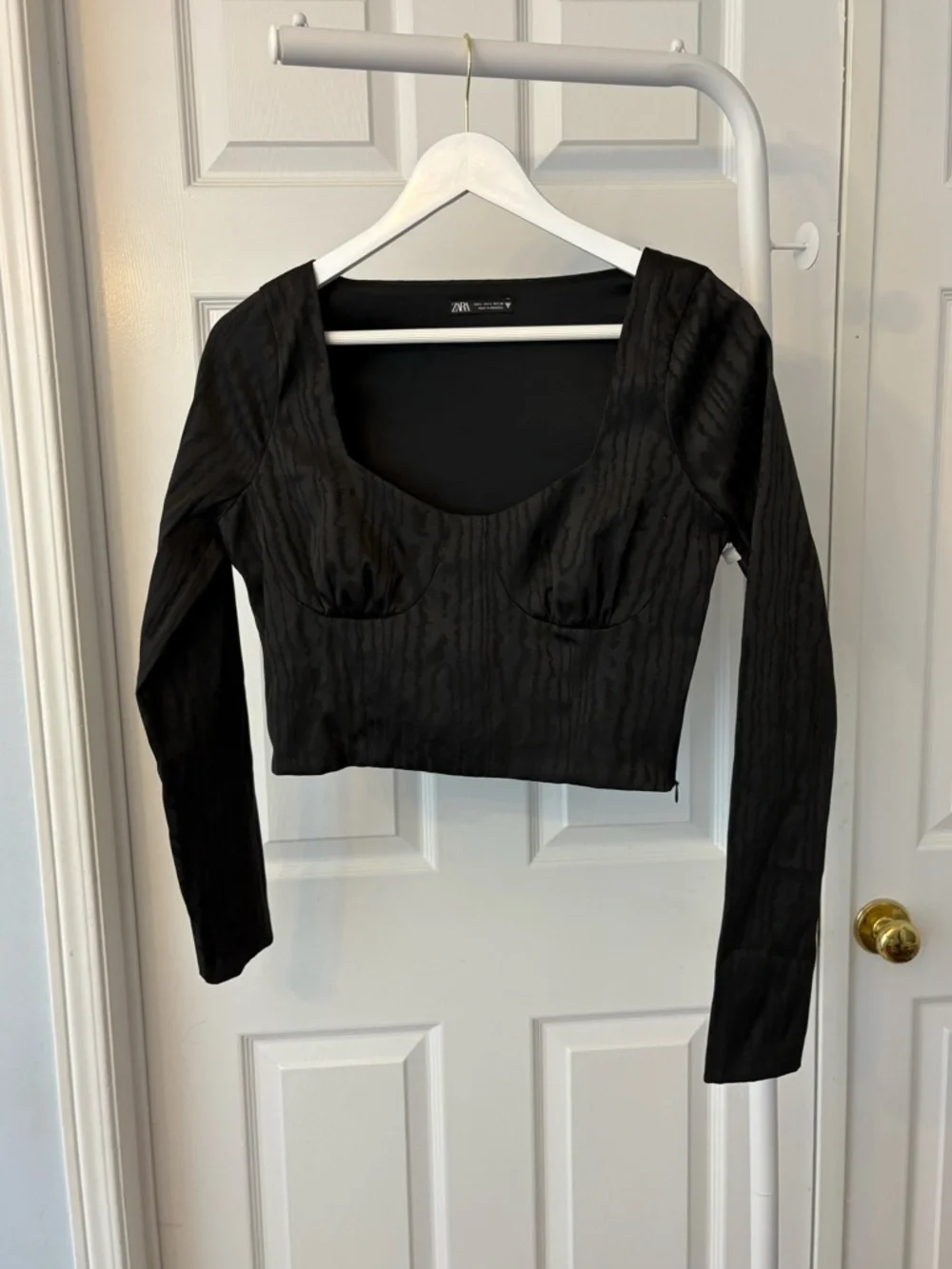 Zara Black Long Sleeve Cropped Bustier Top Size Large - Picture 4 of 14